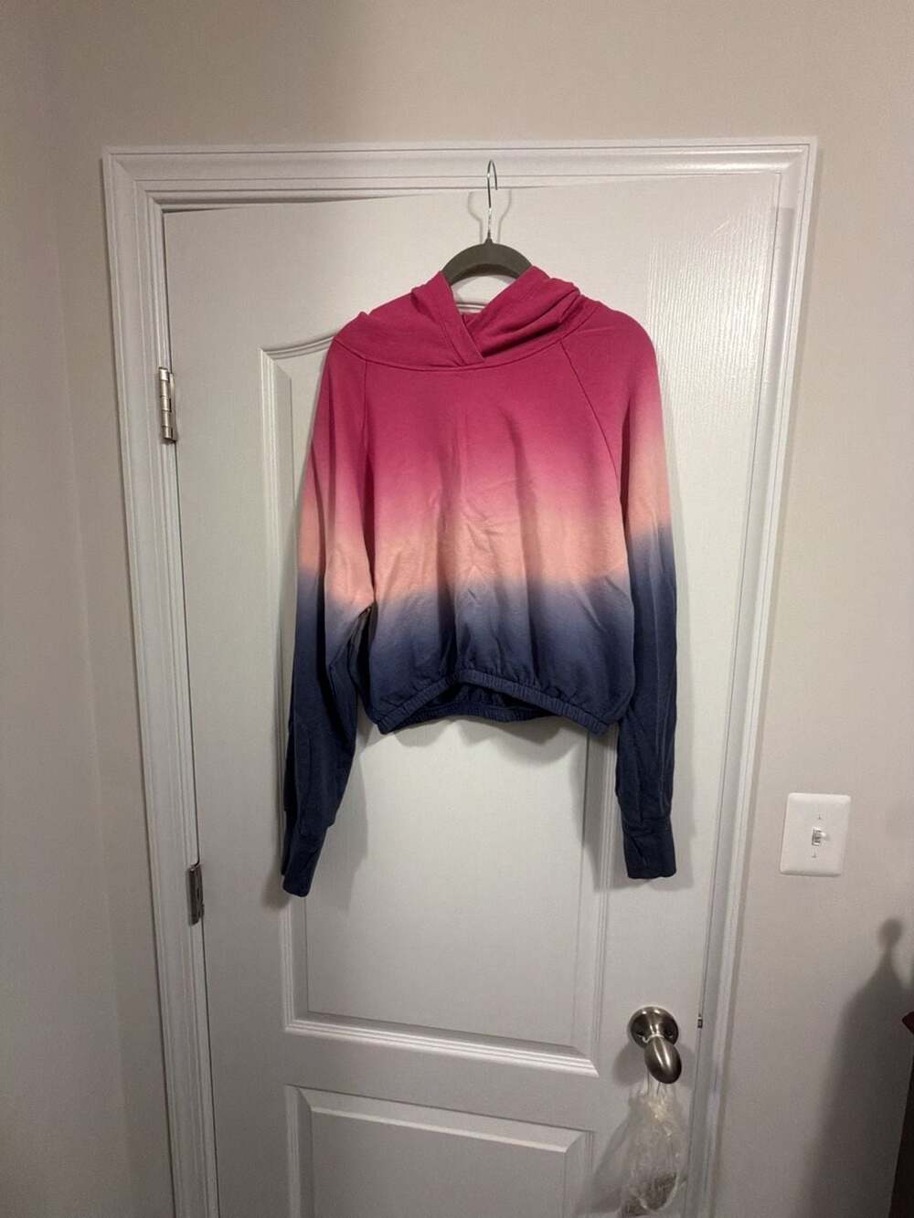 Victoria's Secret Pink and Blue Ombre Crop Hoodie Sweatshirt
